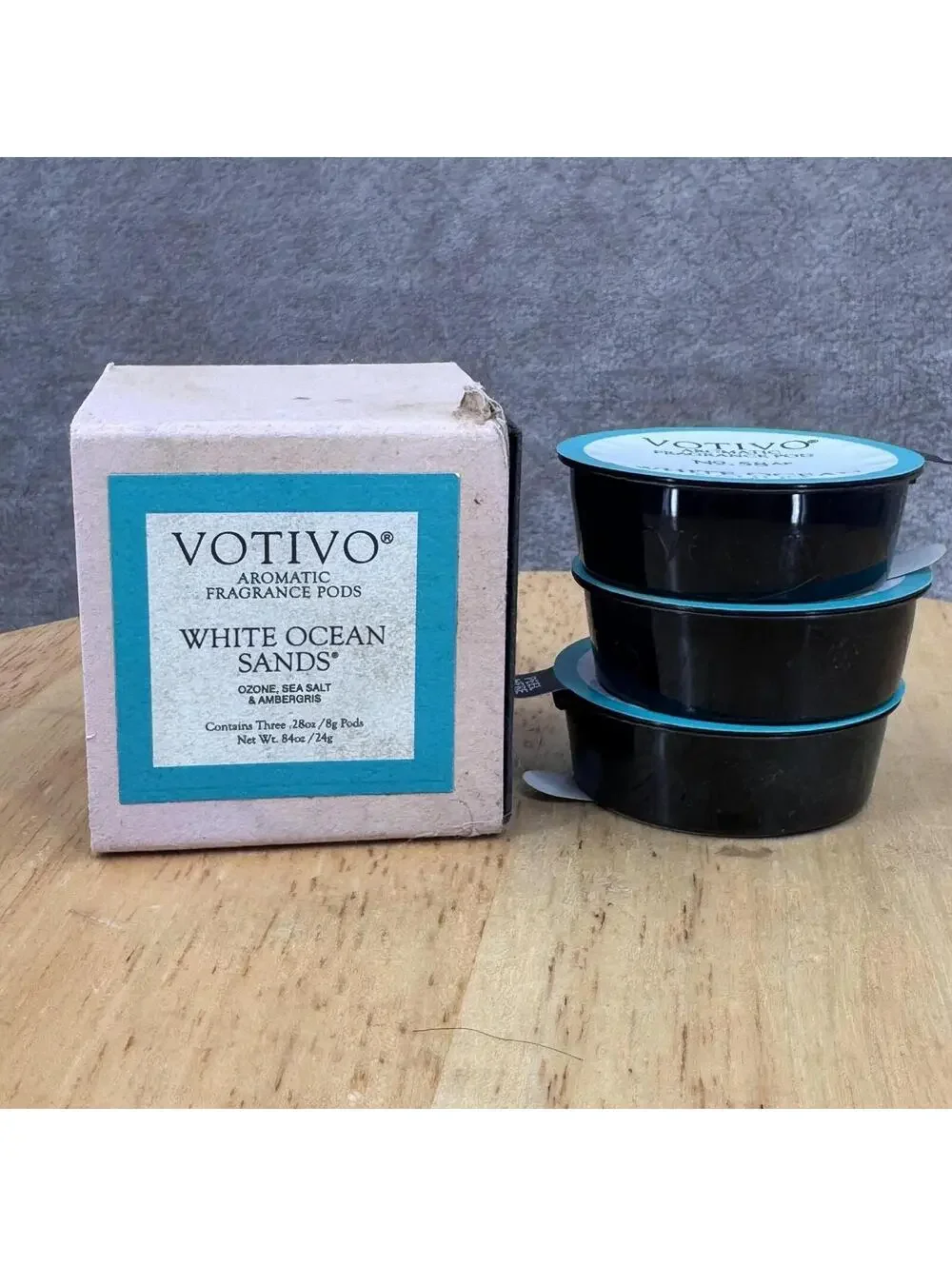 Votivo White Ocean Sands Aromatic Fragrance Pods 3 Pack Black Box Diffuser Blue